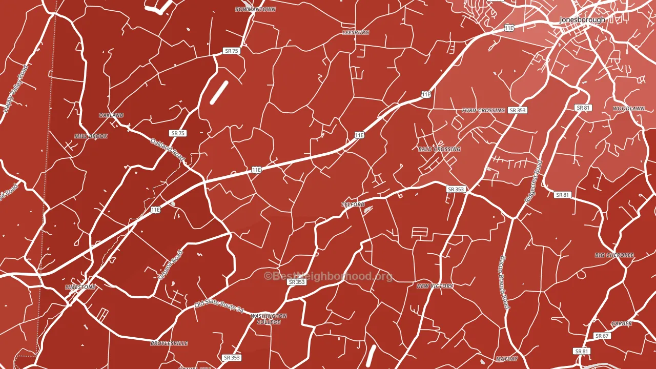 Telford, TN block-group political-lean map
