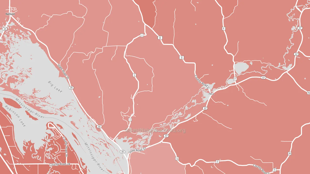 Tell, WI block-group political-lean map