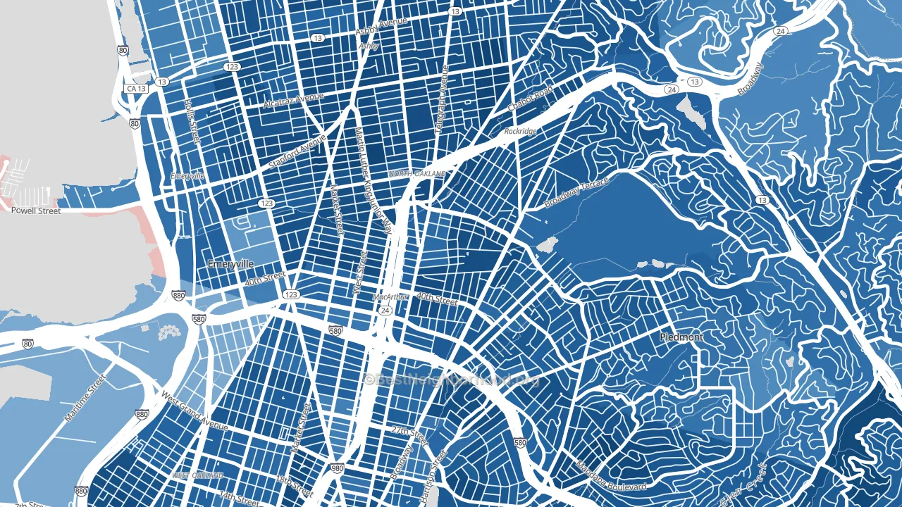 Temescal, Oakland, CA block-group political-lean map