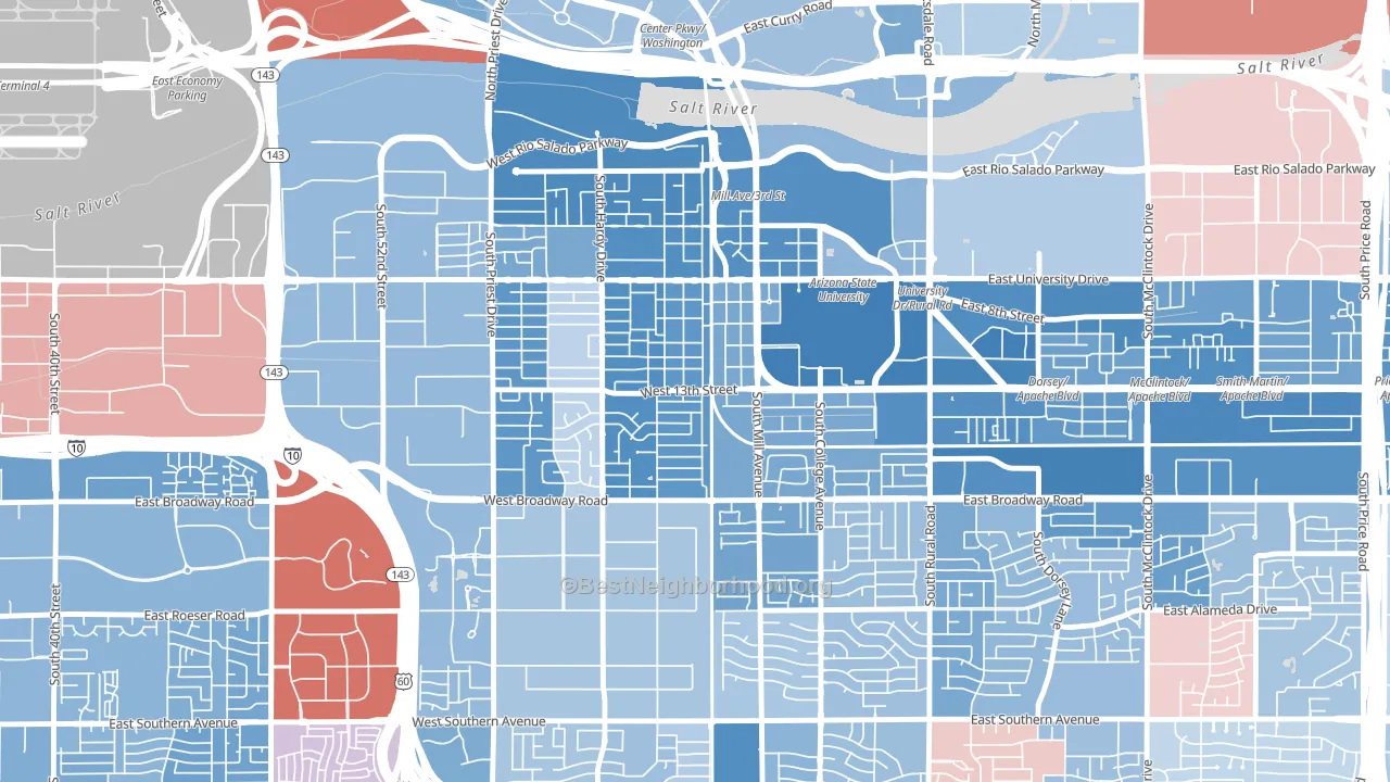Tempe Junction, Tempe, AZ block-group political-lean map