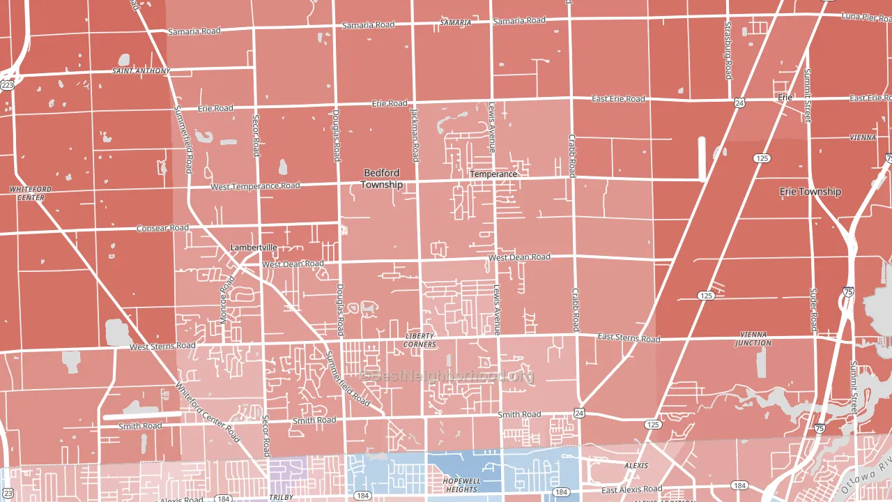 Temperance, MI block-group political-lean map