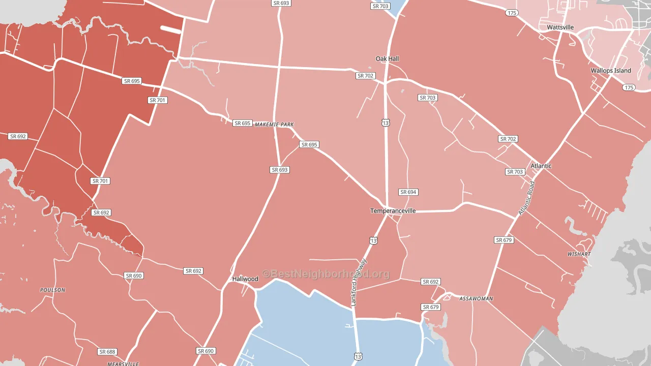 Temperanceville, VA block-group political-lean map
