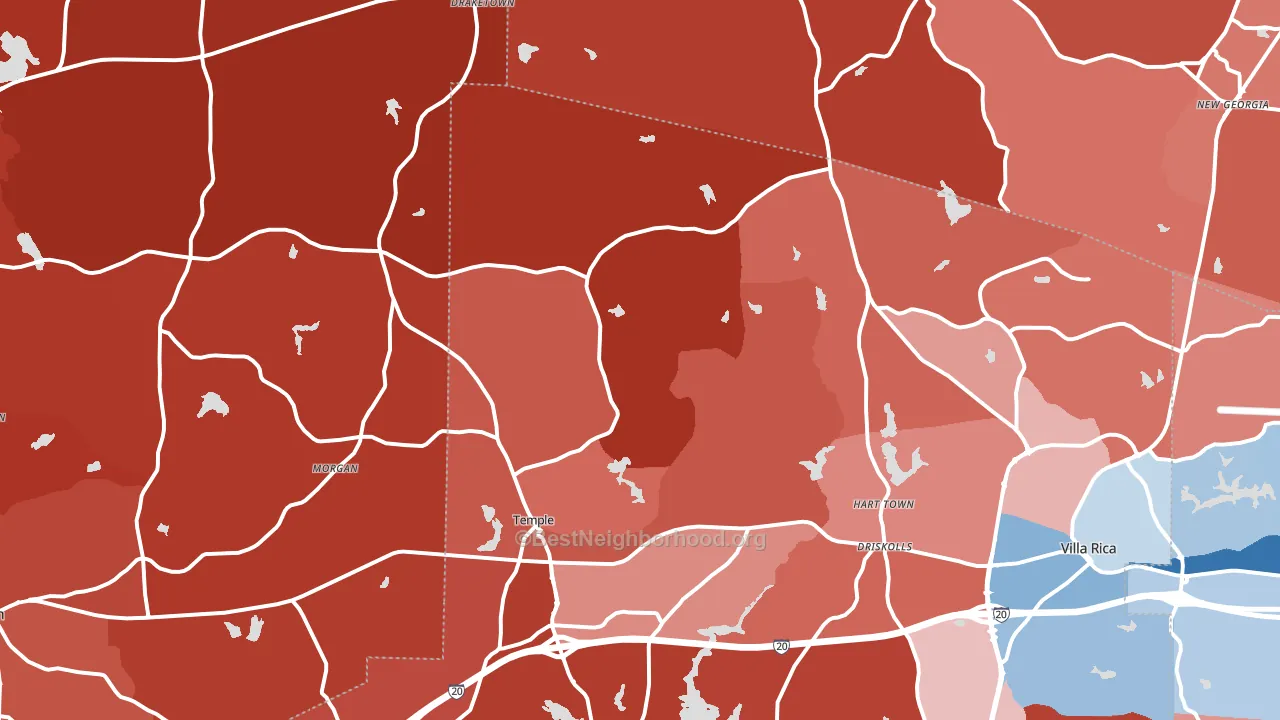 Temple, GA block-group political-lean map