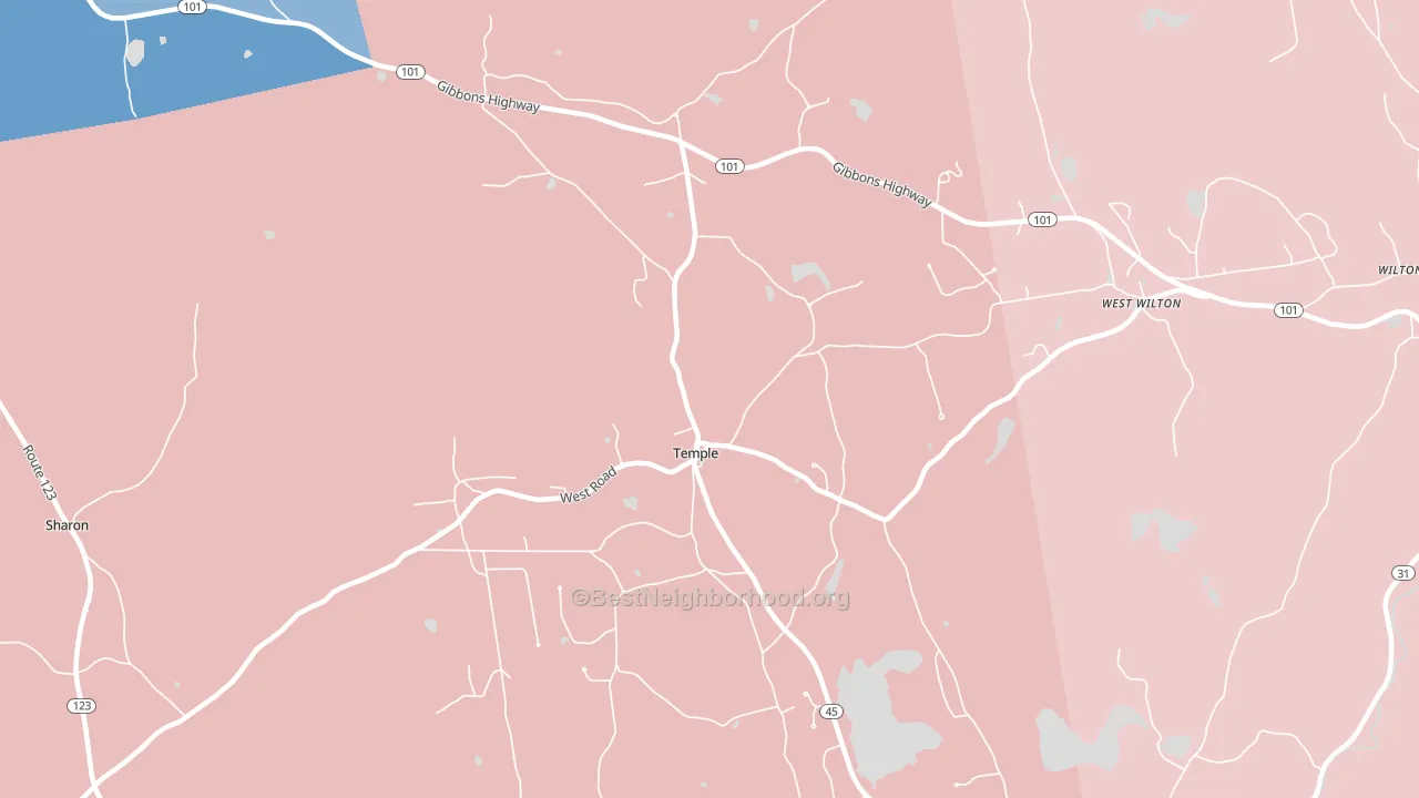Temple, NH block-group political-lean map