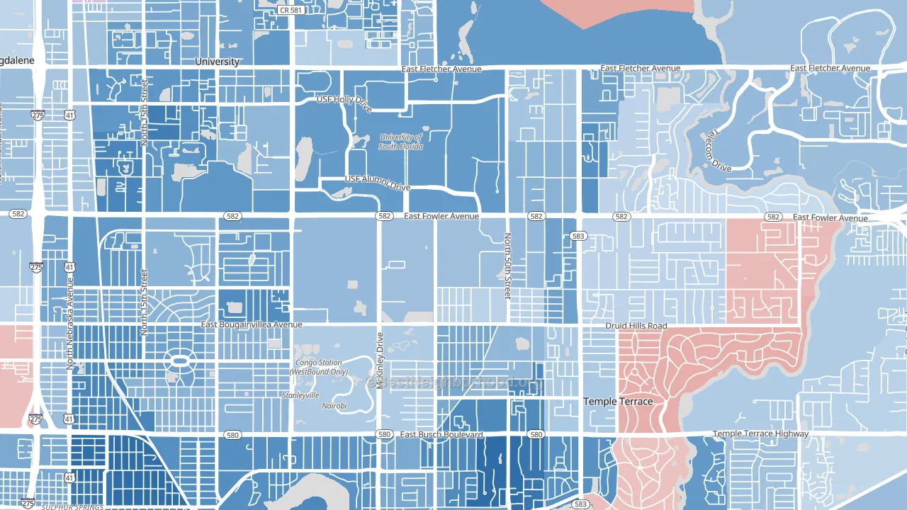 Temple Park, Tampa, FL block-group political-lean map