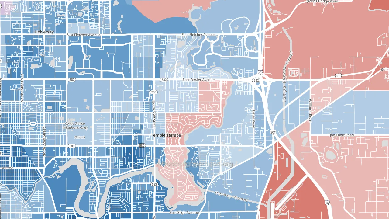 Temple Terrace, FL block-group political-lean map