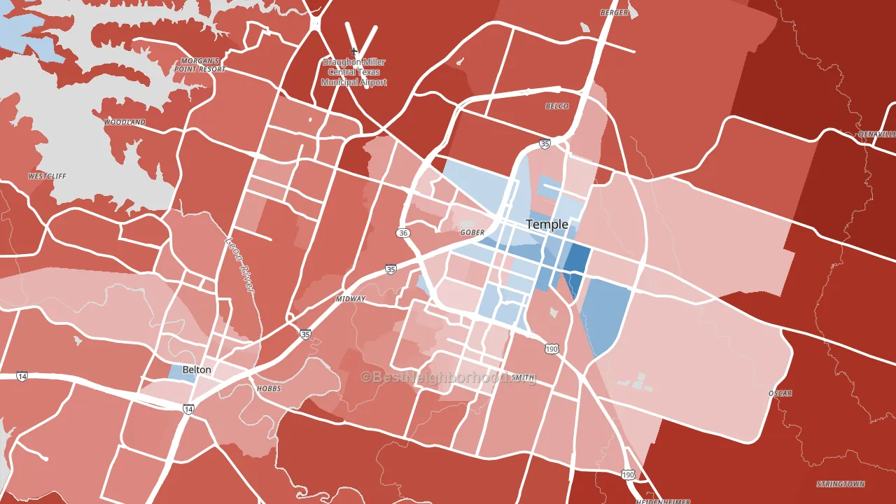 Temple, TX block-group political-lean map