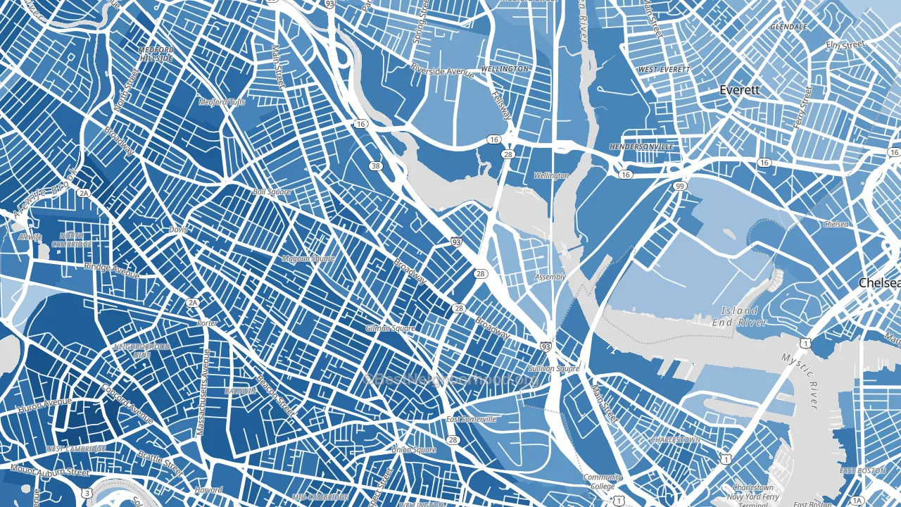 Ten Hills, Somerville, MA block-group political-lean map