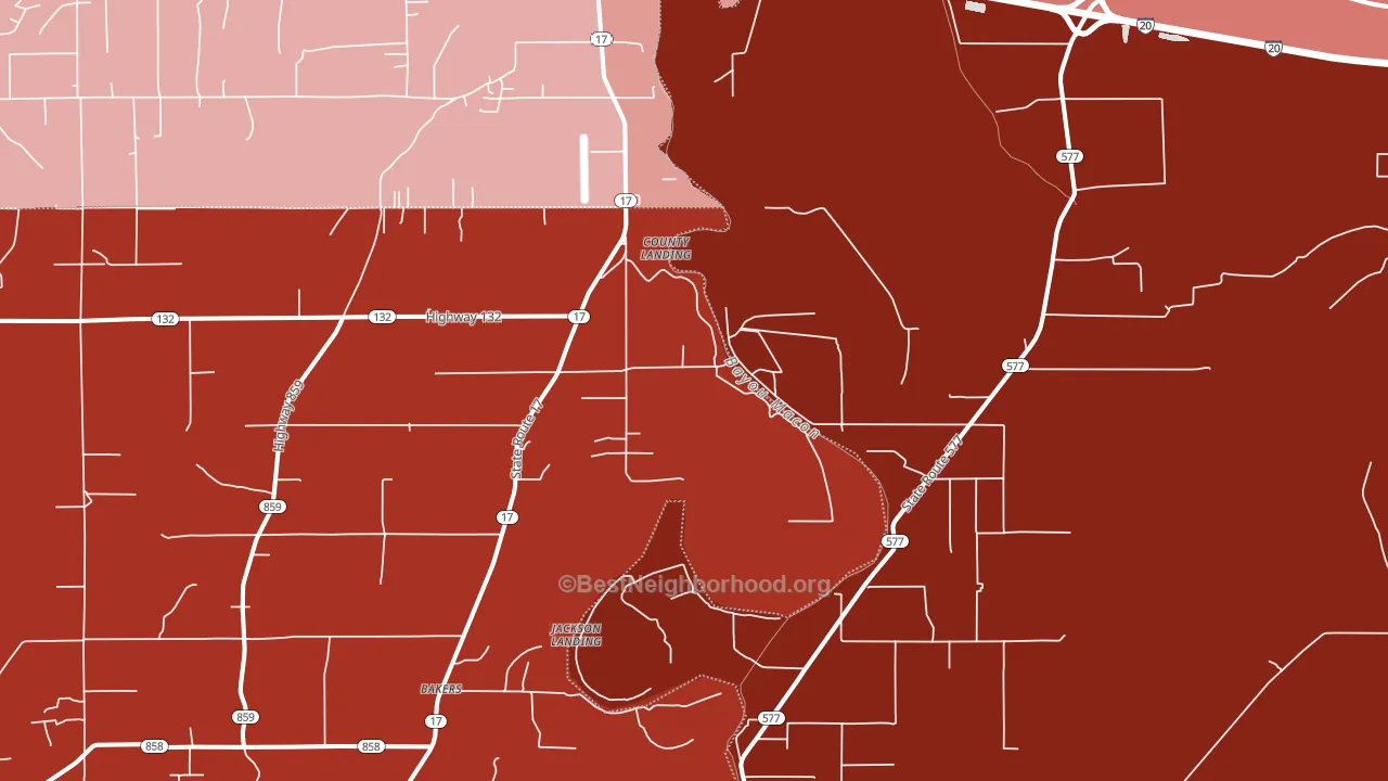 Tendal, LA block-group political-lean map