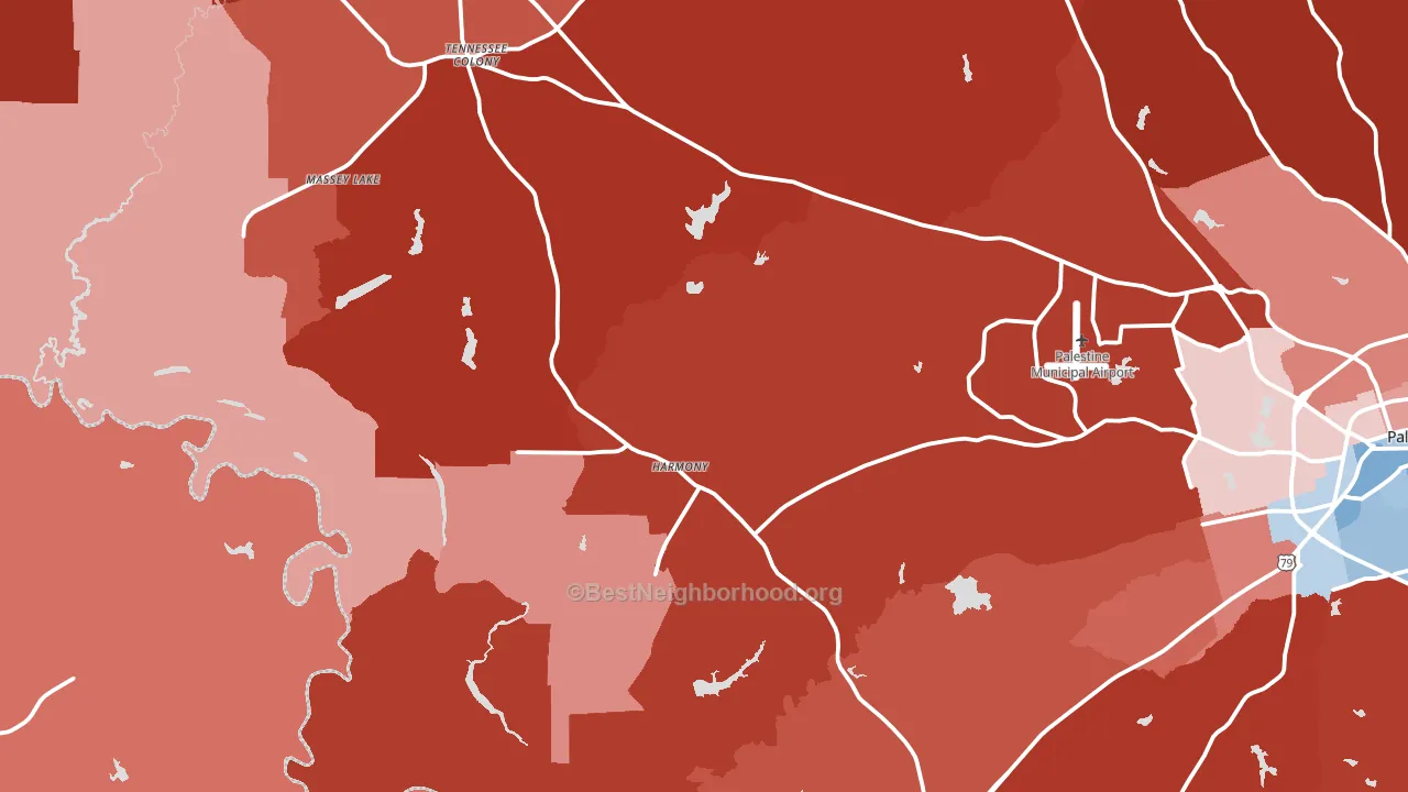 Tennessee Colony, TX block-group political-lean map