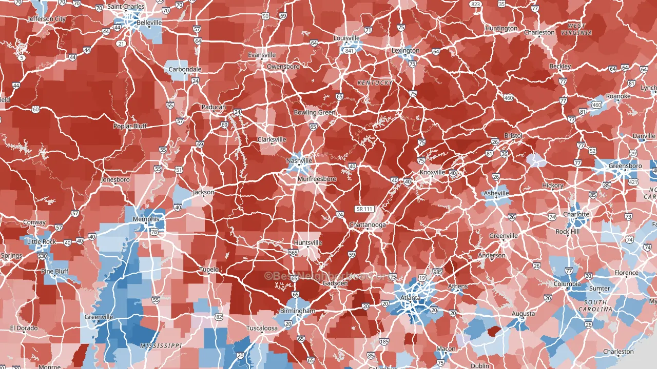 Tennessee block-group political-lean map