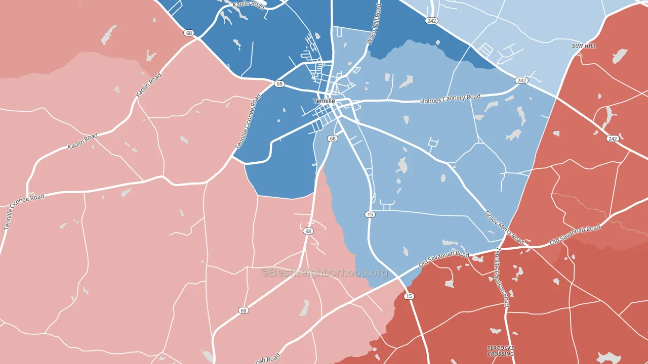 Tennille, GA block-group political-lean map