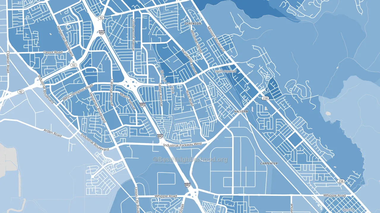 Tennyson-Alquire, Hayward, CA block-group political-lean map