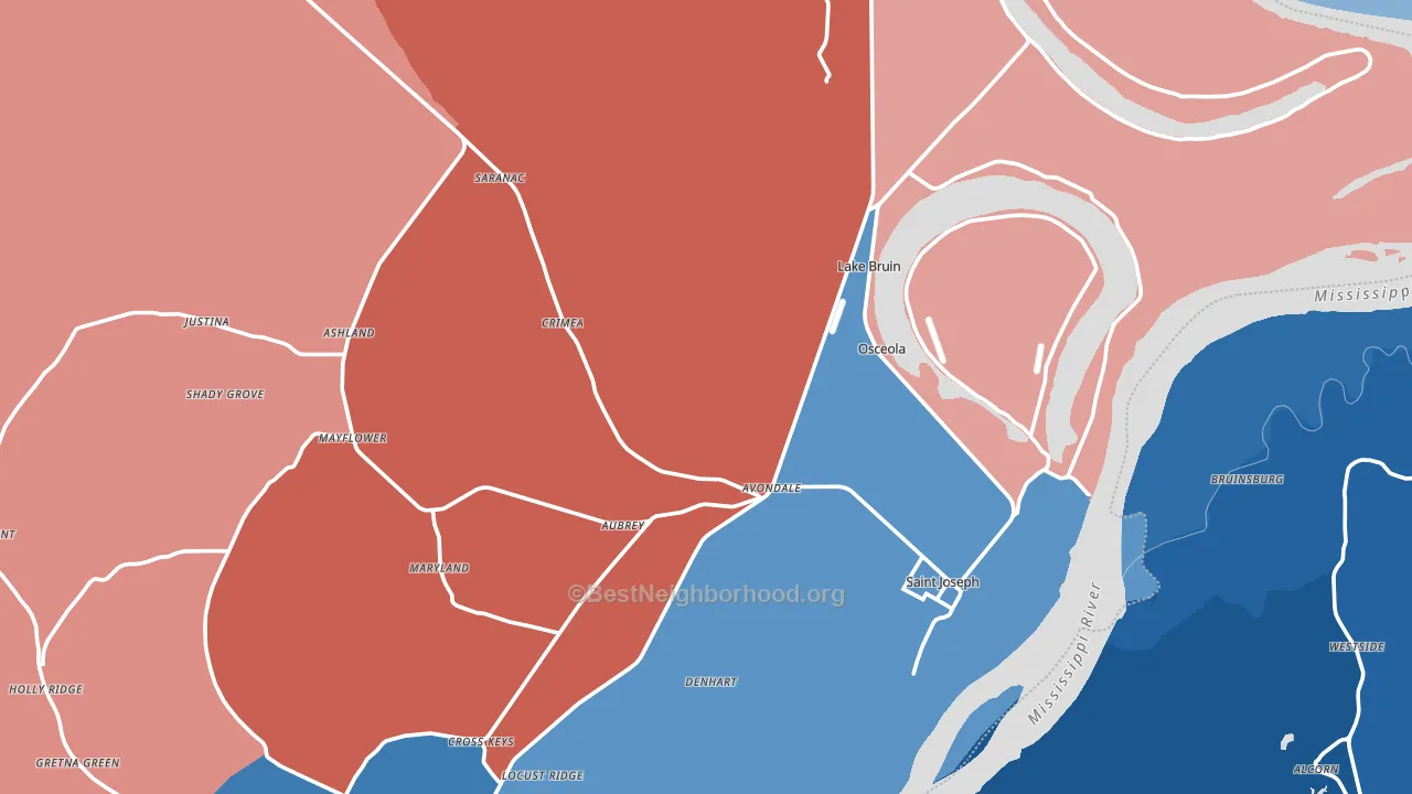 Tensas Parish, LA block-group political-lean map