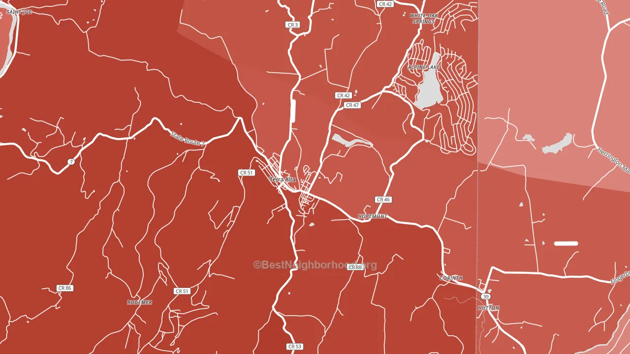 Terra Alta, WV block-group political-lean map