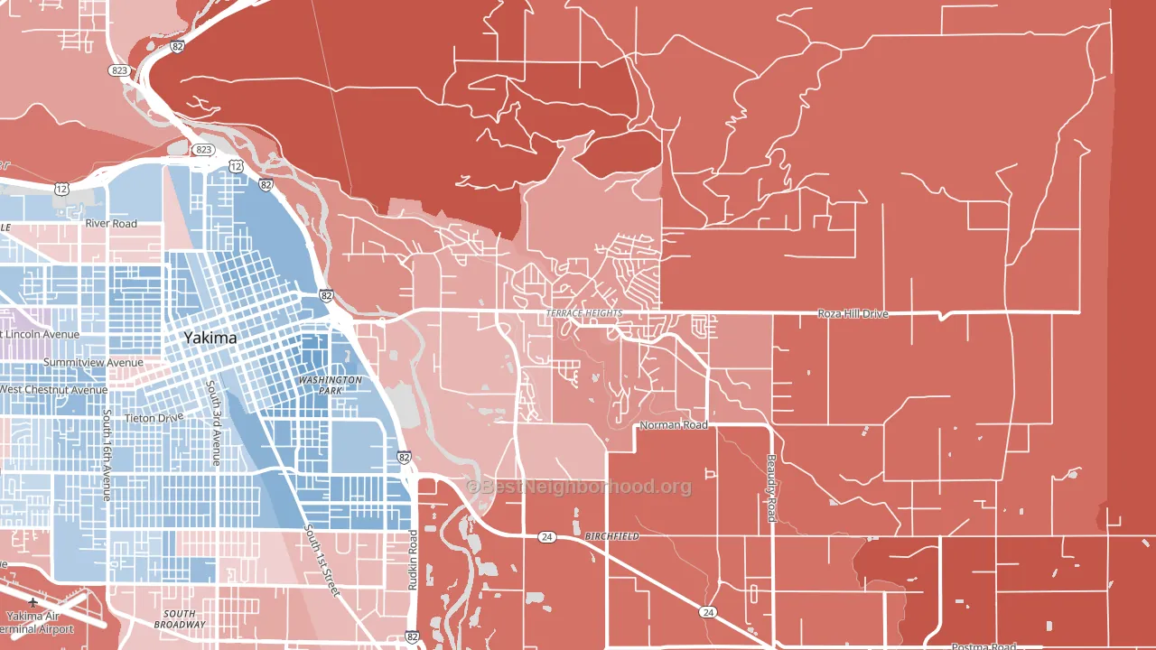 Terrace Heights, WA block-group political-lean map