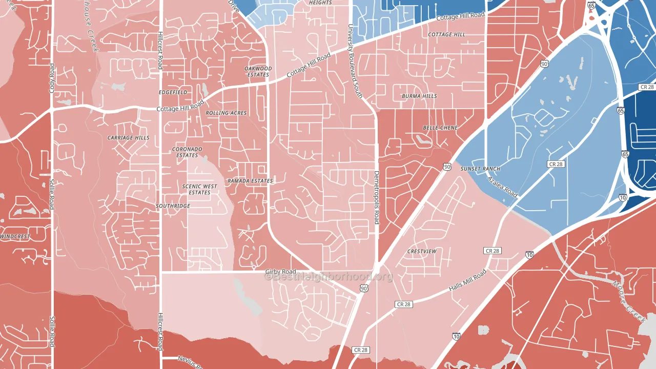 Terrace Hills, Mobile, AL block-group political-lean map