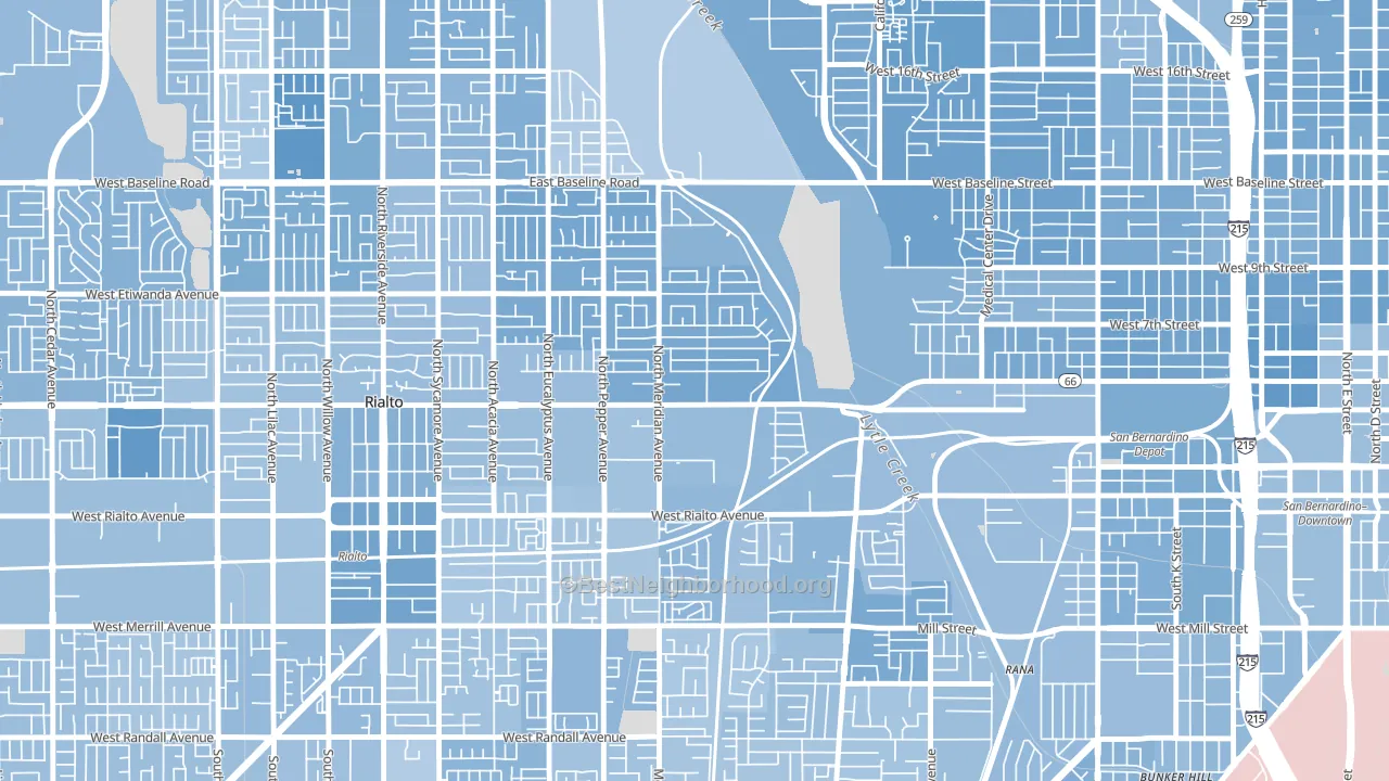Terrace, San Bernardino, CA block-group political-lean map