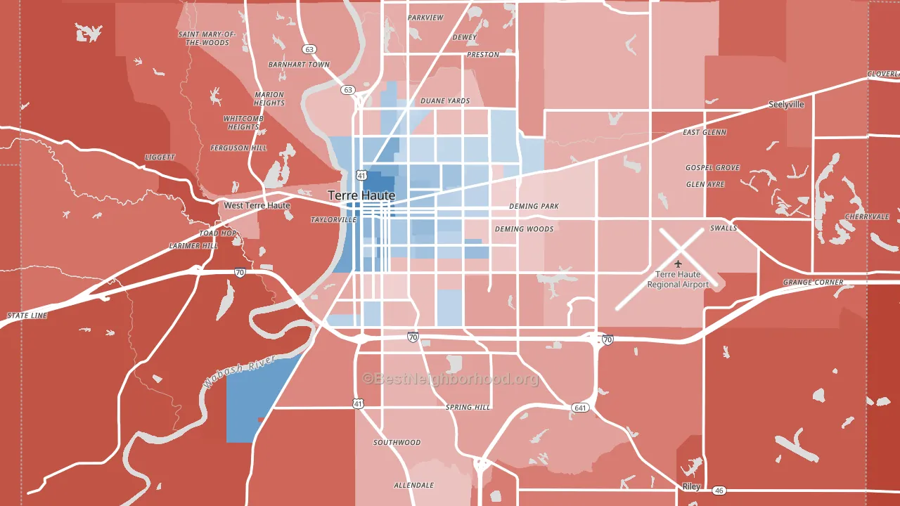 Terre Haute, IN block-group political-lean map