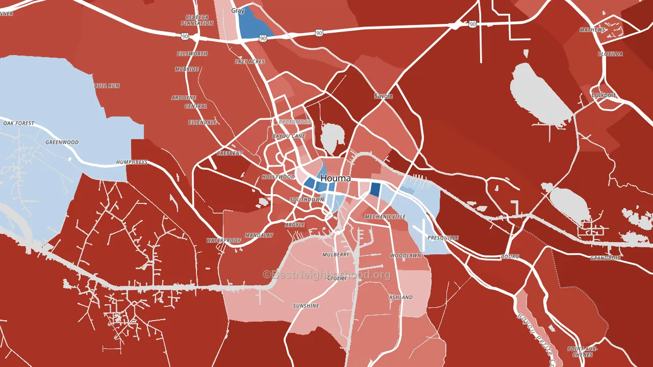 Terrebonne Parish, LA block-group political-lean map
