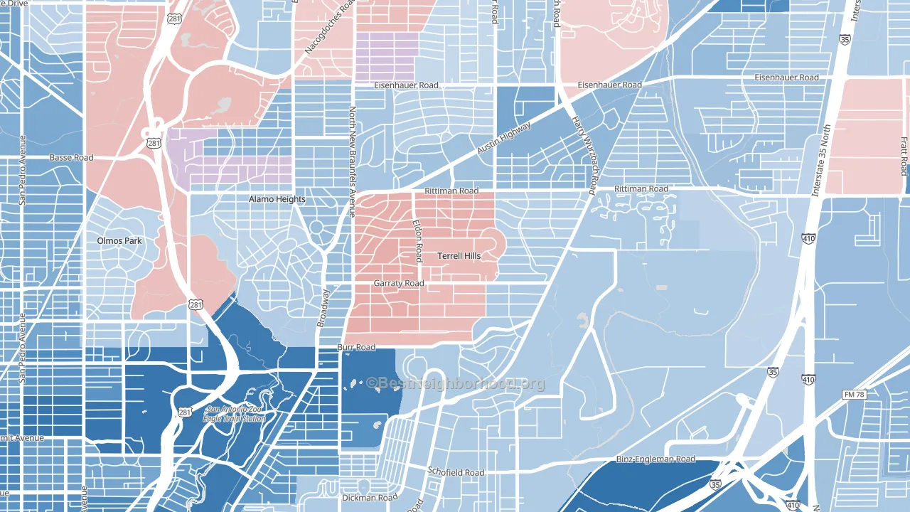Terrell Hills, TX block-group political-lean map