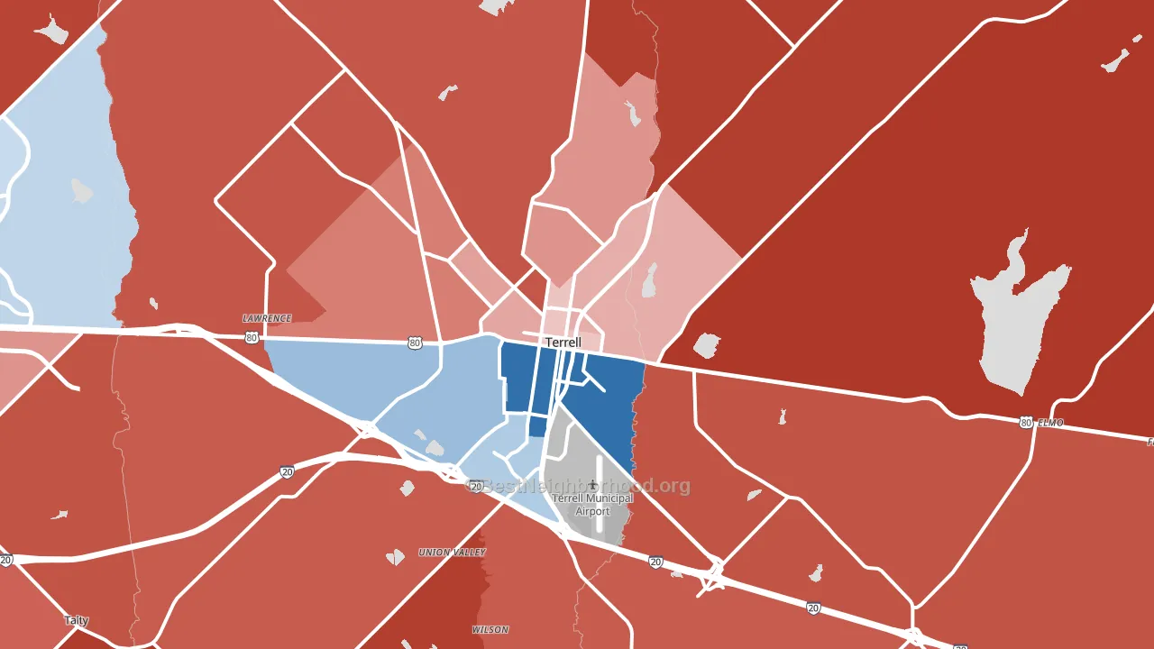 Terrell, TX block-group political-lean map