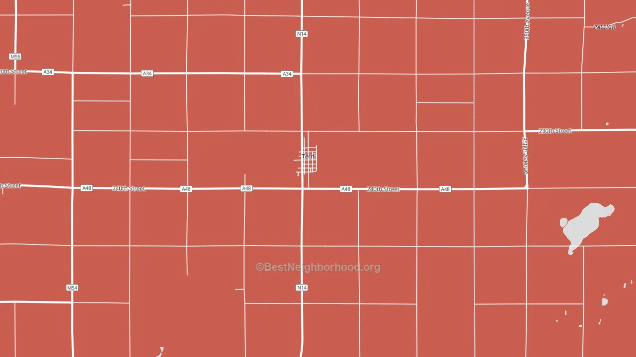 Terril, IA block-group political-lean map
