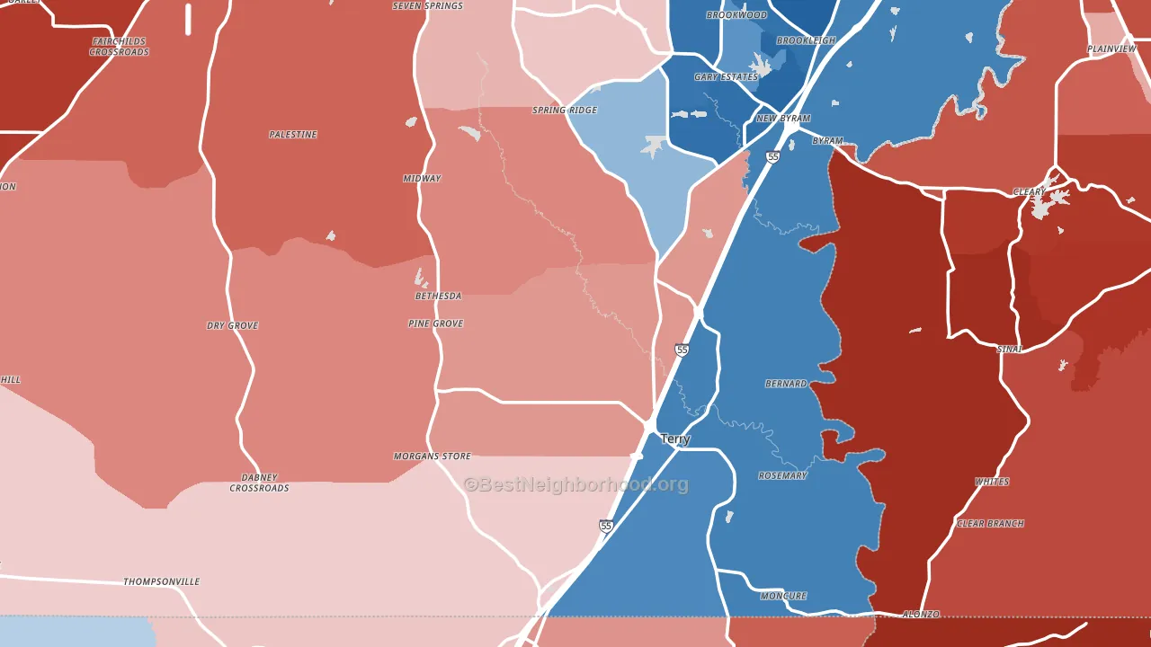 Terry, MS block-group political-lean map