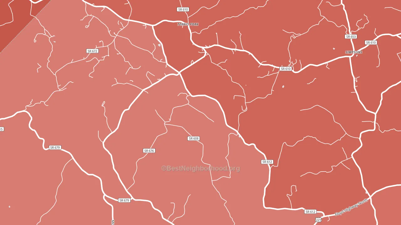 Terrys Fork, VA block-group political-lean map