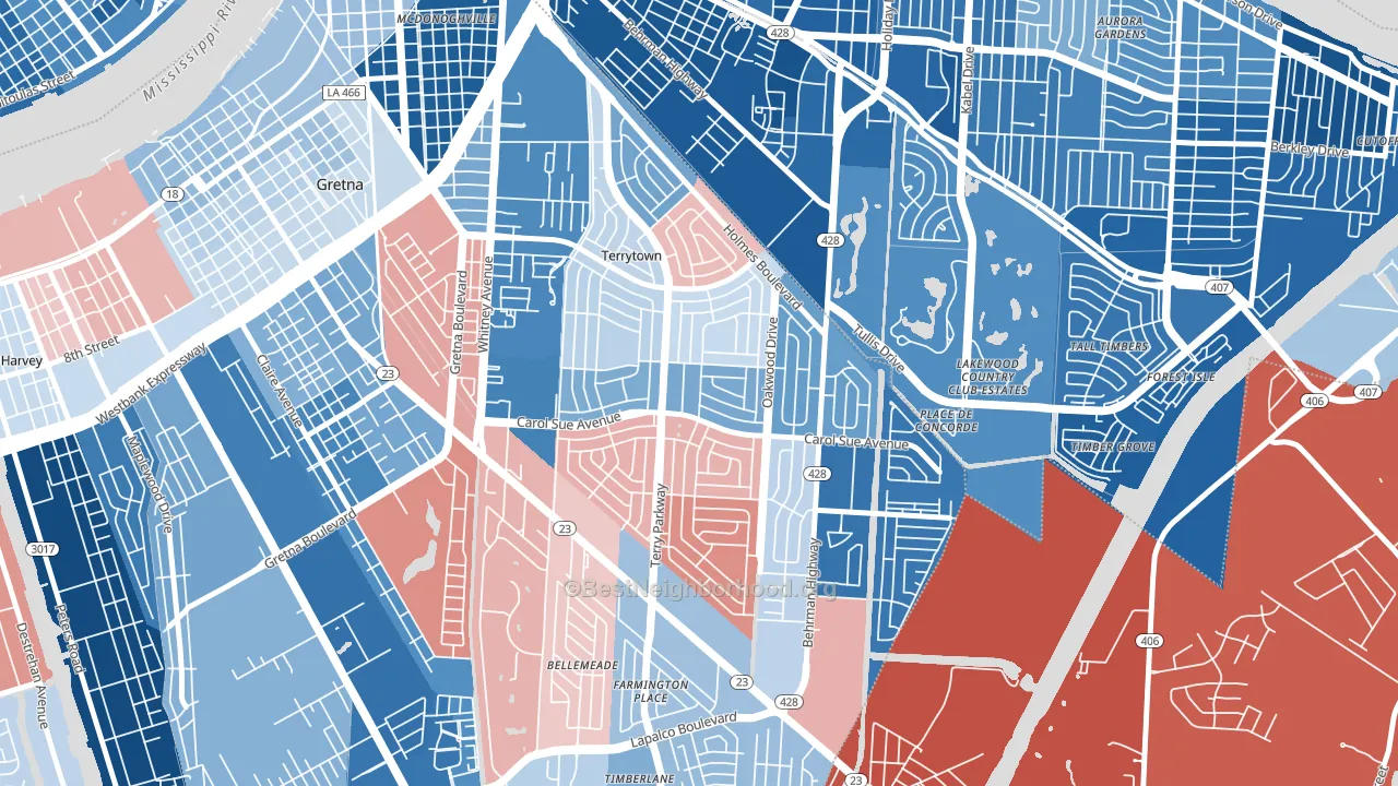 Terrytown, LA block-group political-lean map