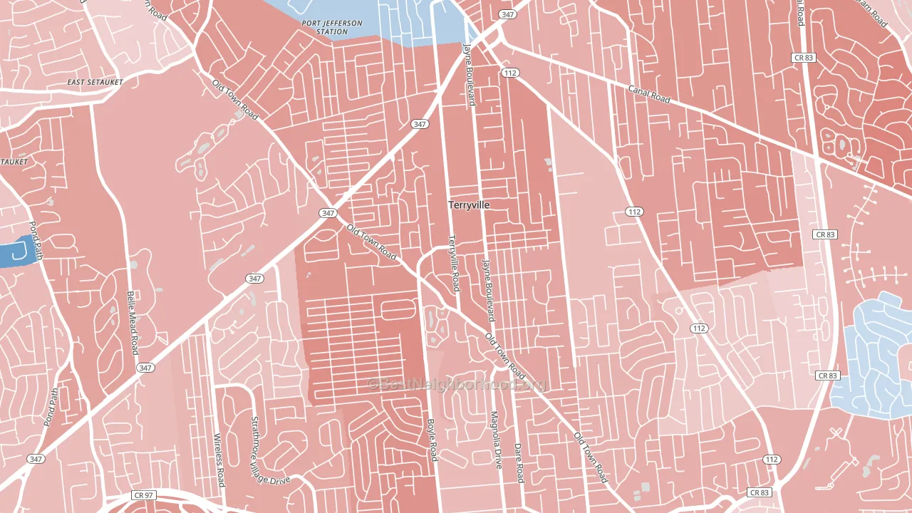 Terryville, NY block-group political-lean map