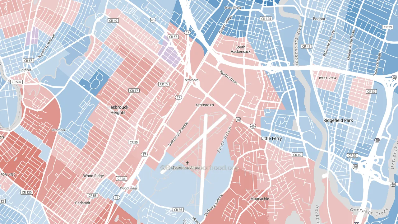 Teterboro, NJ block-group political-lean map