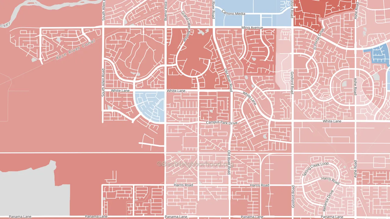 Tevis Ranch, Bakersfield, CA block-group political-lean map
