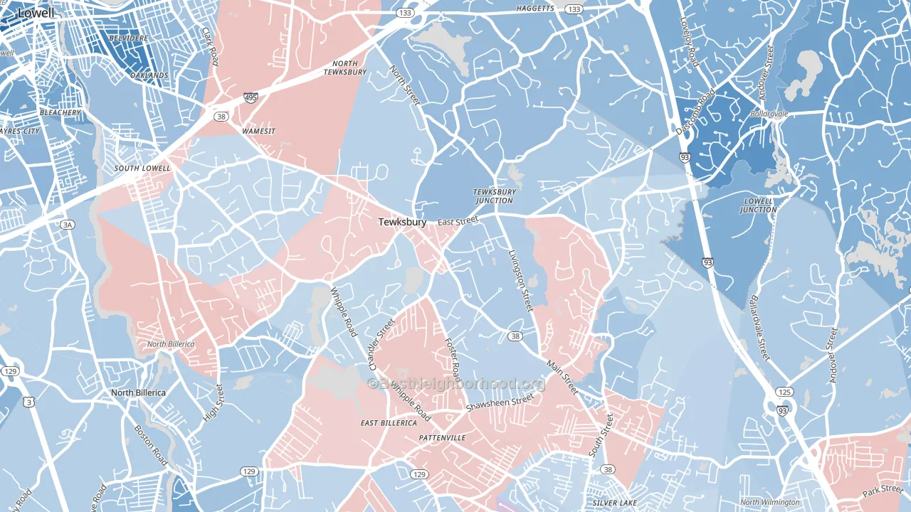 Tewksbury, MA block-group political-lean map