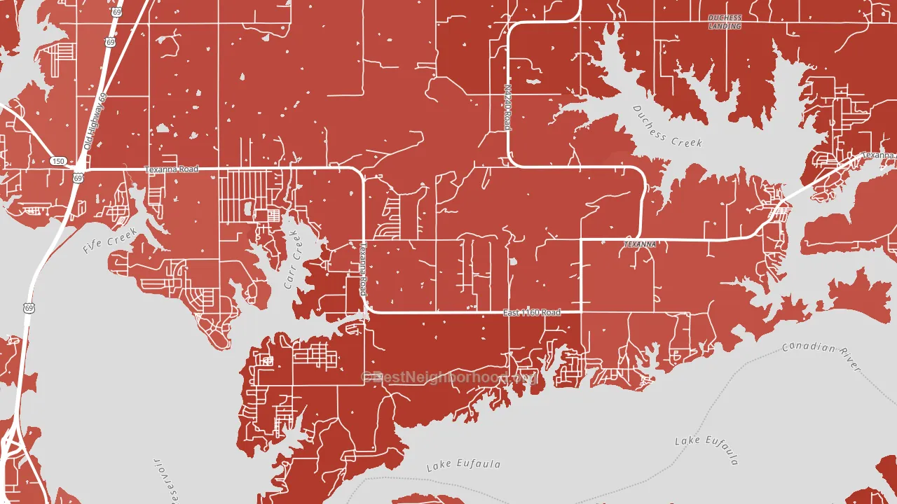 Texanna, OK block-group political-lean map
