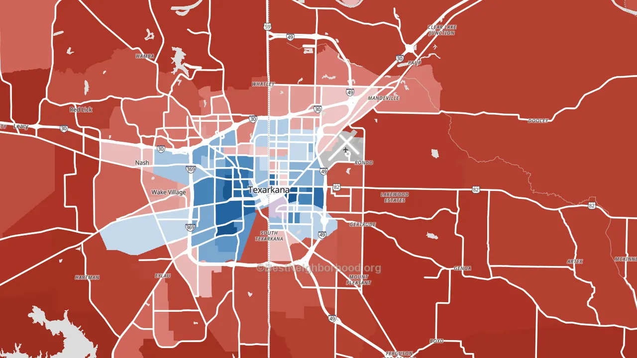 Texarkana, AR block-group political-lean map