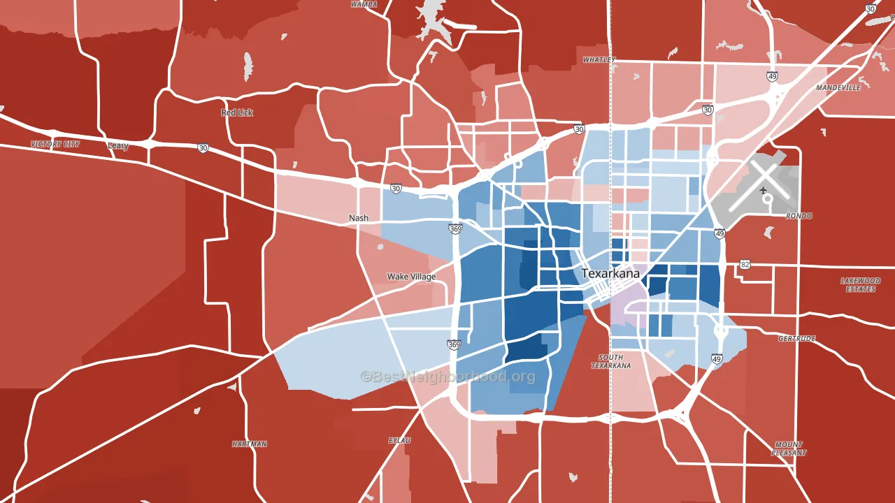 Texarkana, TX block-group political-lean map