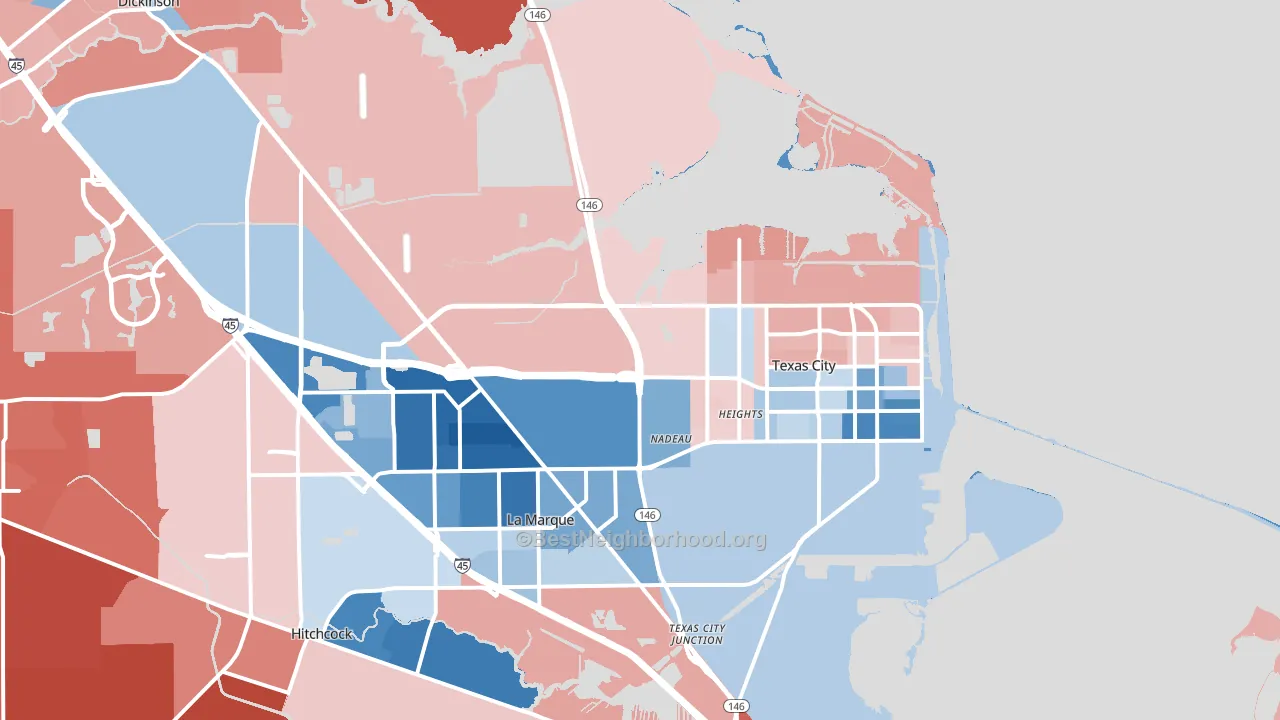Texas City, TX block-group political-lean map