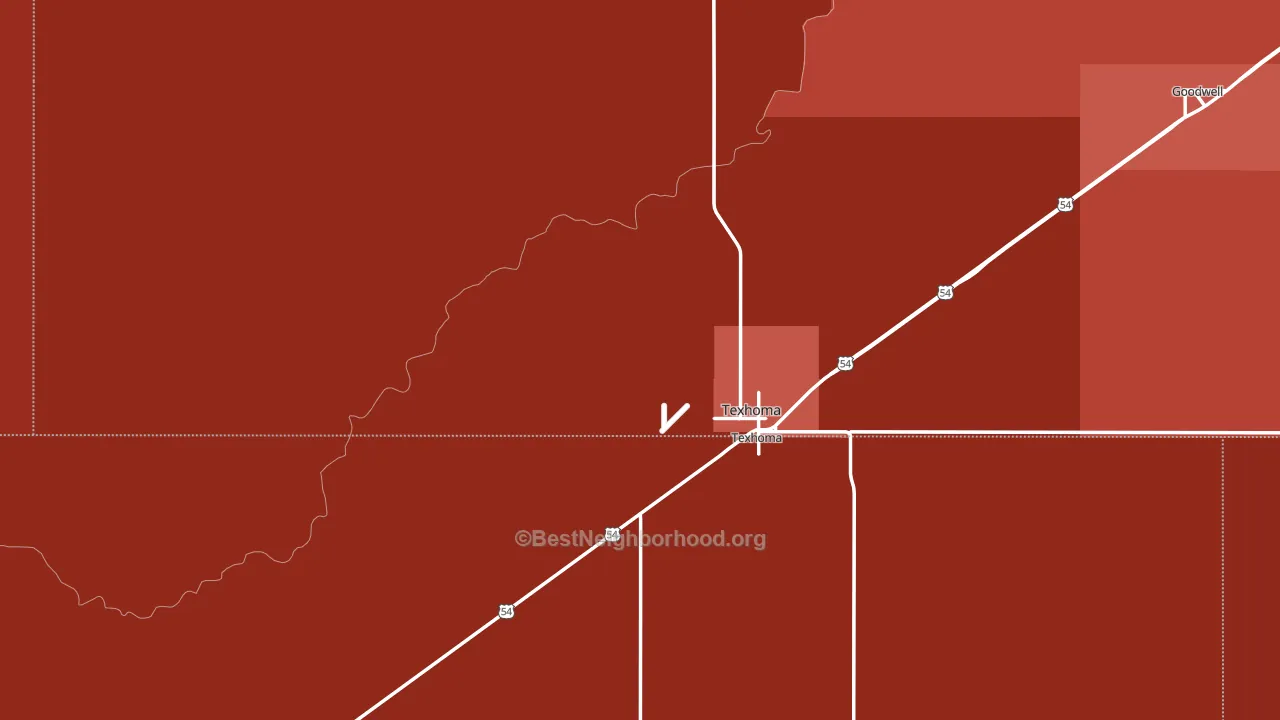 Texhoma, OK block-group political-lean map