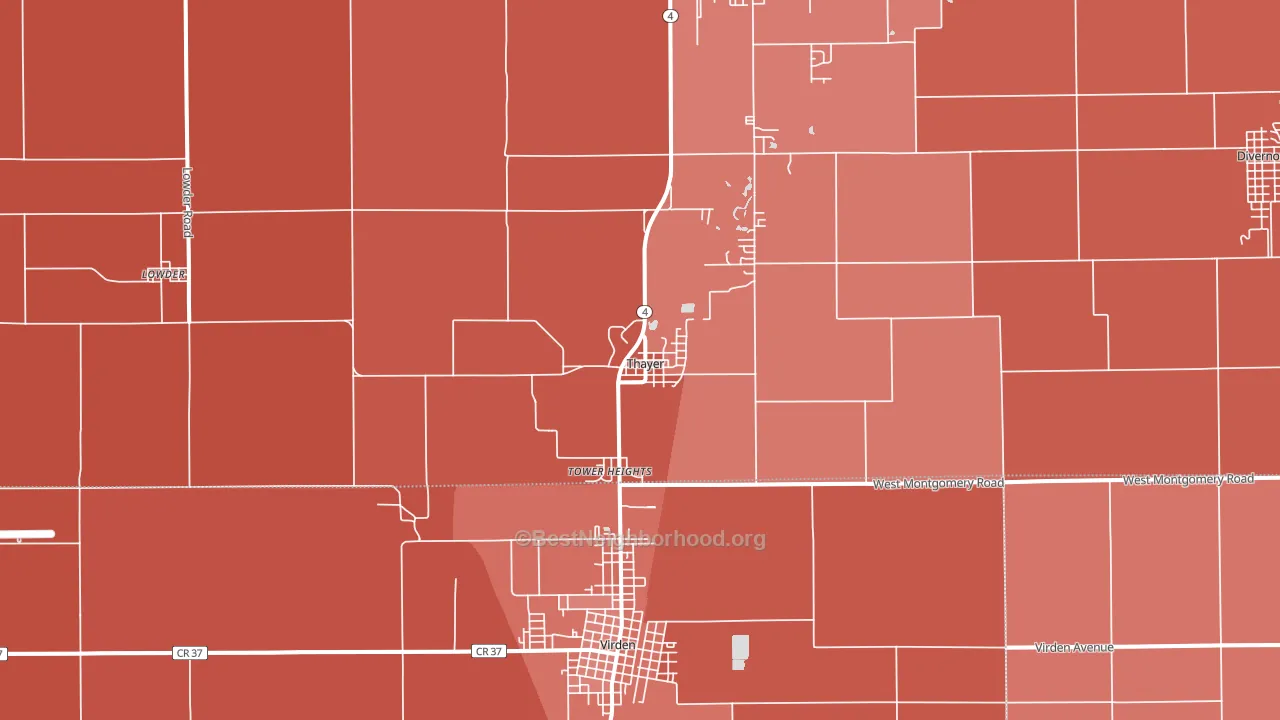 Thayer, IL block-group political-lean map