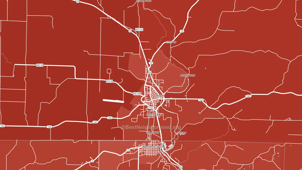Thayer, MO block-group political-lean map