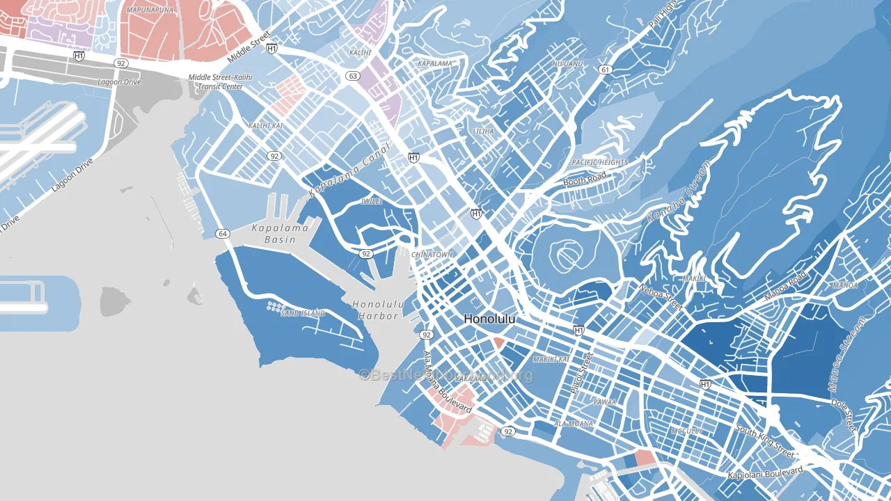 The Arts District, Honolulu, HI block-group political-lean map