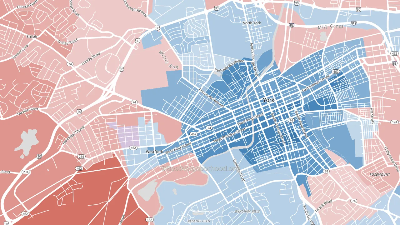 The Avenues, York, PA block-group political-lean map