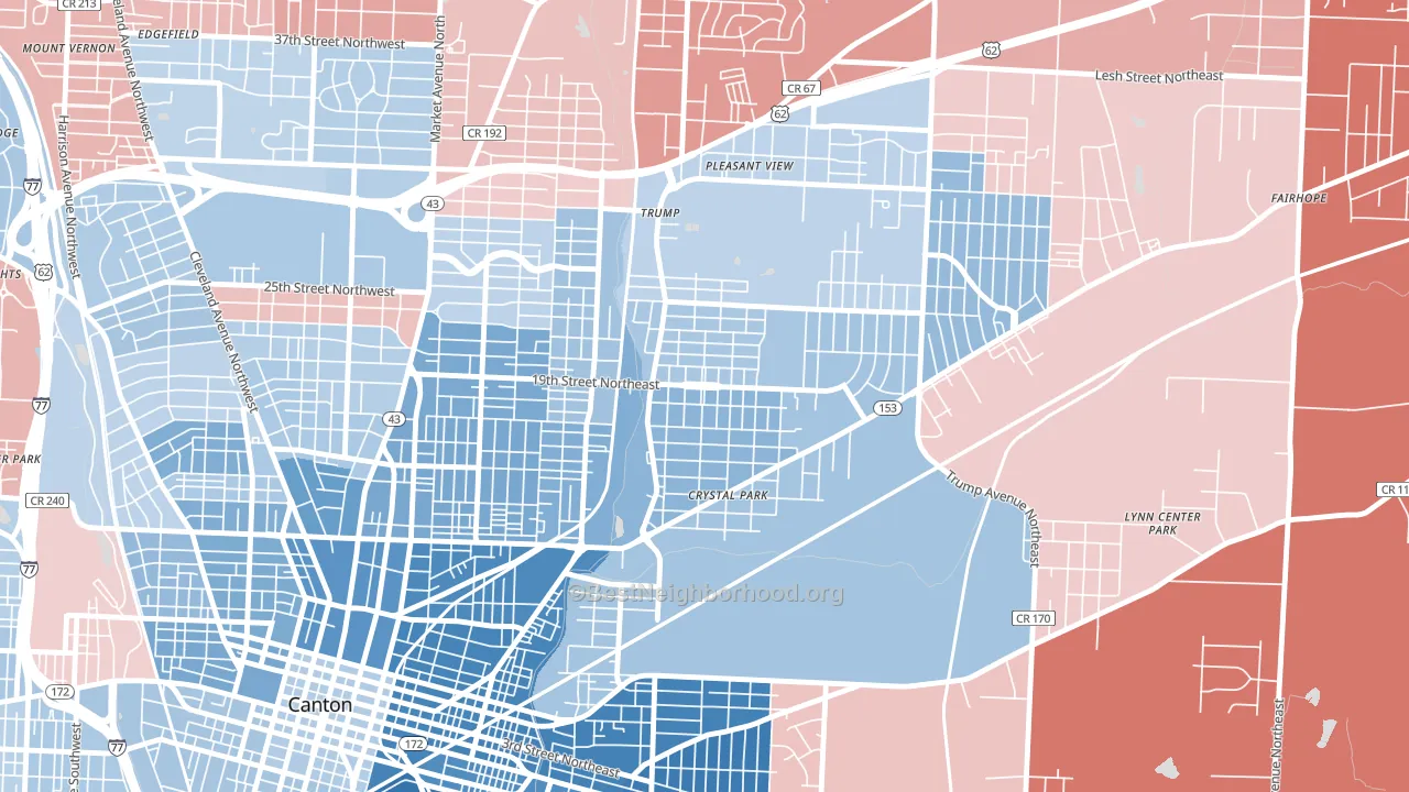 The Boulevards, Canton, OH block-group political-lean map