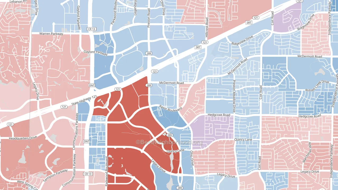 The Canal on Preston, Plano, TX block-group political-lean map