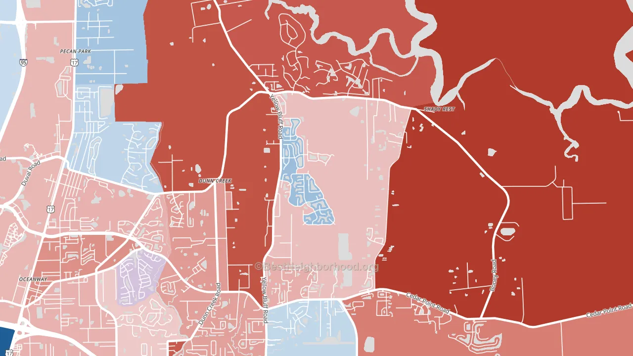 The Cape, Jacksonville, FL block-group political-lean map