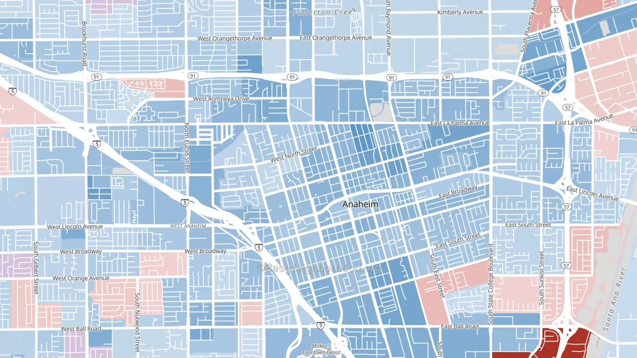 The Colony, Anaheim, CA block-group political-lean map