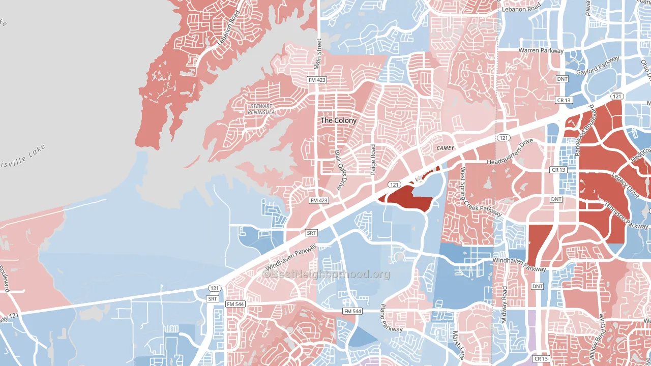 The Colony, TX block-group political-lean map