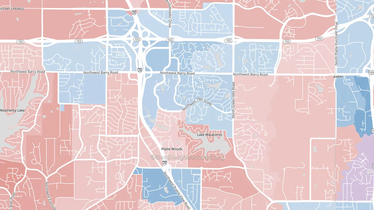 The Coves, Kansas City, MO block-group political-lean map