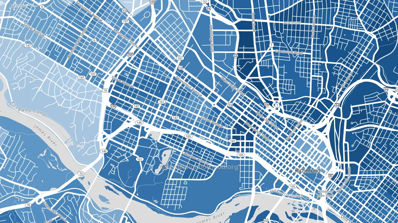 The Fan, Richmond, VA block-group political-lean map
